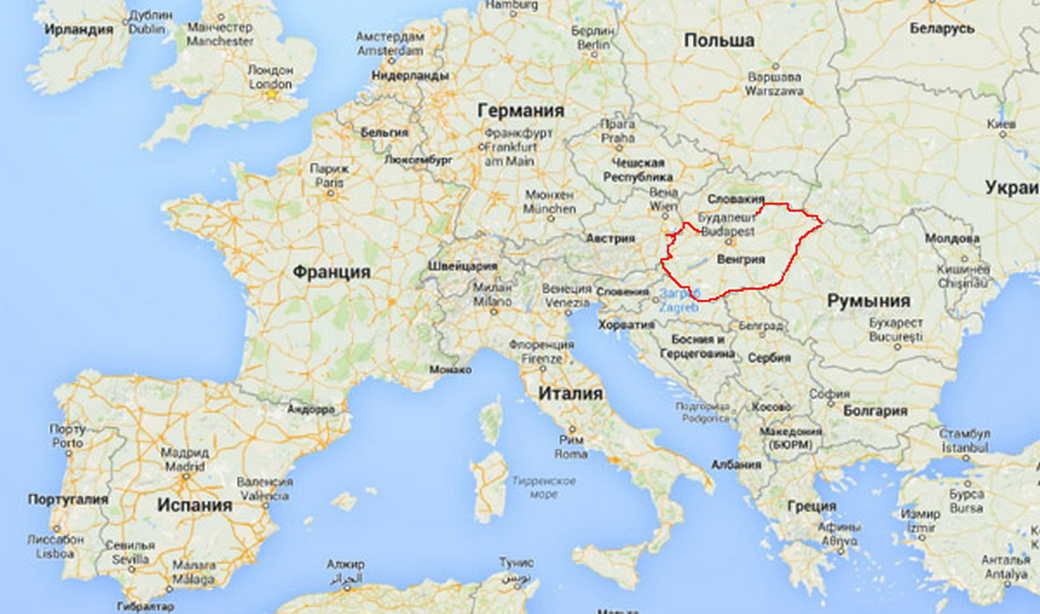 Венгрия на карте Европы