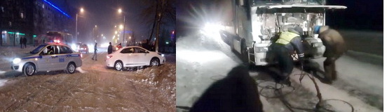 Сотрудники госавтоинспекции оказали помощь водителям, оказавшимся в мороз в трудной ситуации на дороге