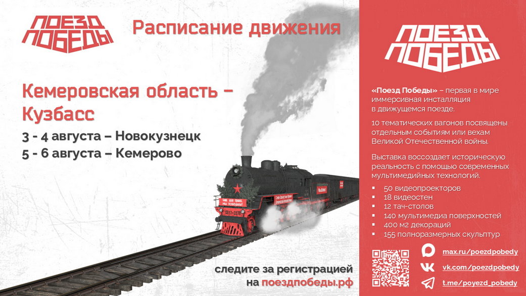 Уникальный музей «Поезд Победы» вновь посетит Кузбасс